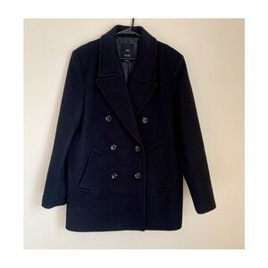 MANGO MNG Double Breasted Italian Wool Coat Black/Black Sz S